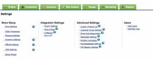 Core Commerce Setup - Integration screen